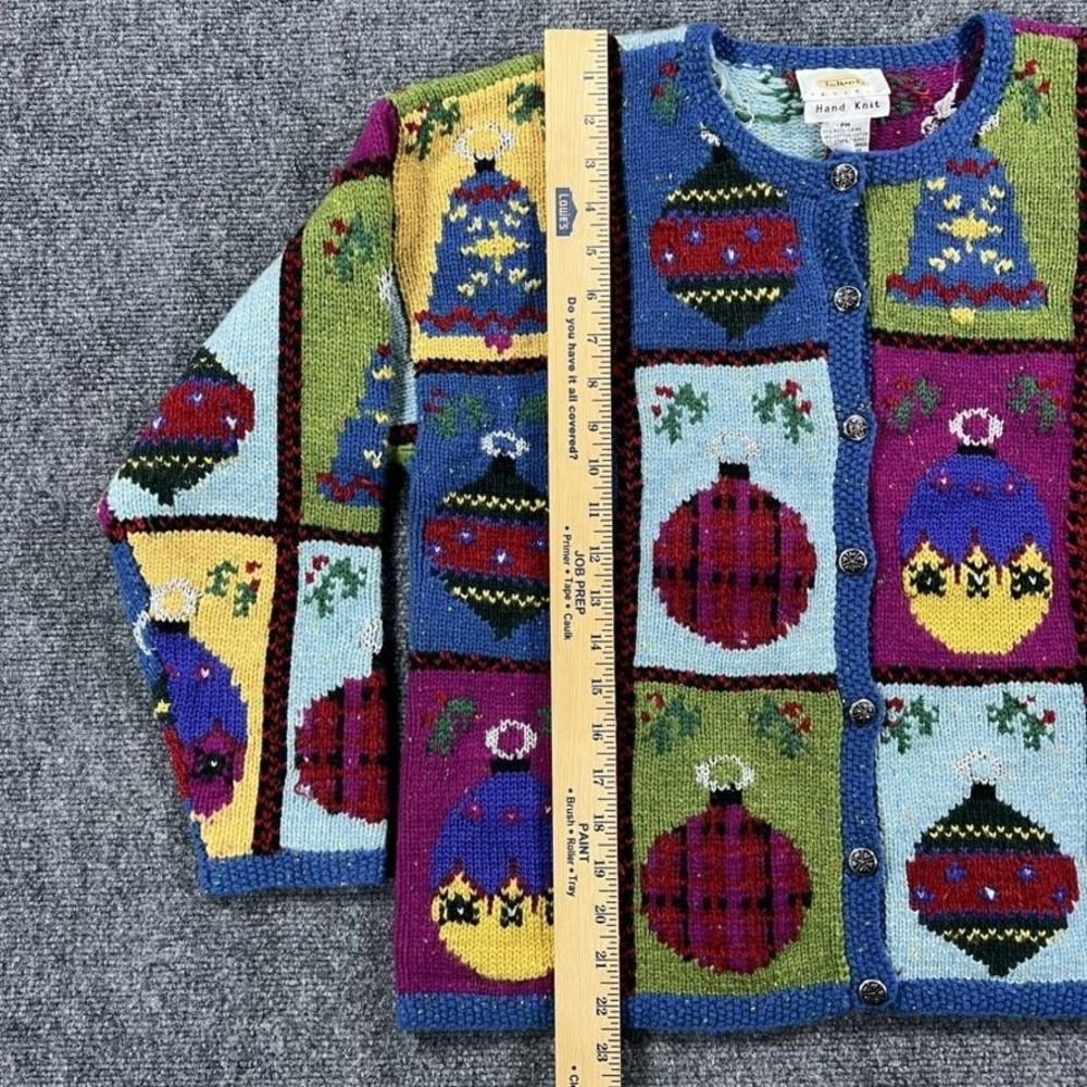 Vintage Talbots Cardigan Sweater Womens Medium Petite Hand Knit Christmas Ugly - Picture 8 of 10